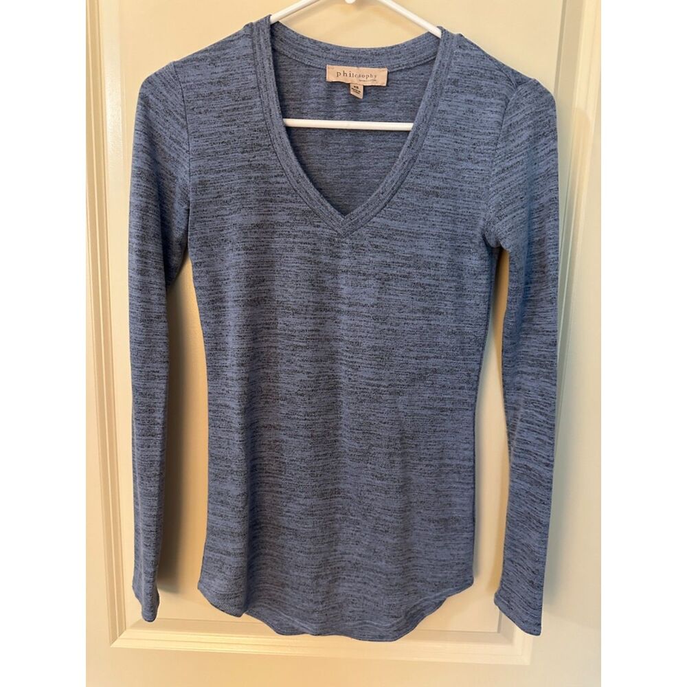 Philosophy Purple Blue Vneck Long Sleeve Shirt Women's Sz XS